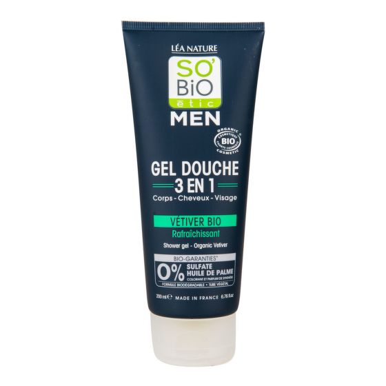 Shower gel MEN 3 in 1 refreshing vetiver 200 ml Organic    SO’BiO étic