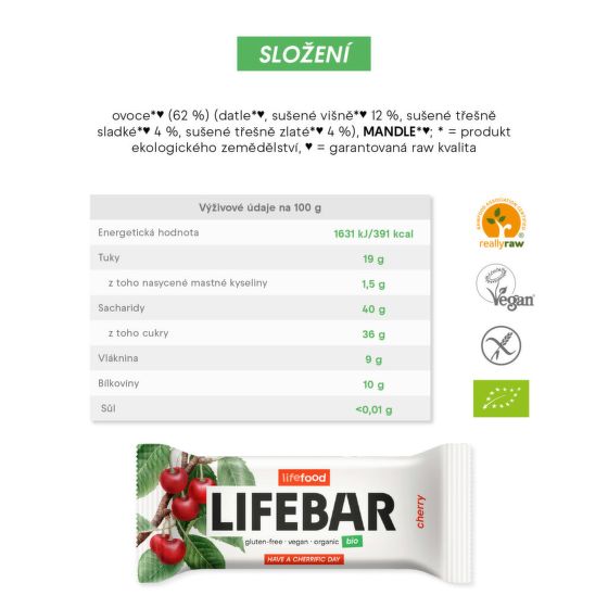 Lifebar cherry organic bar RAW 40 g   LIFEFOOD