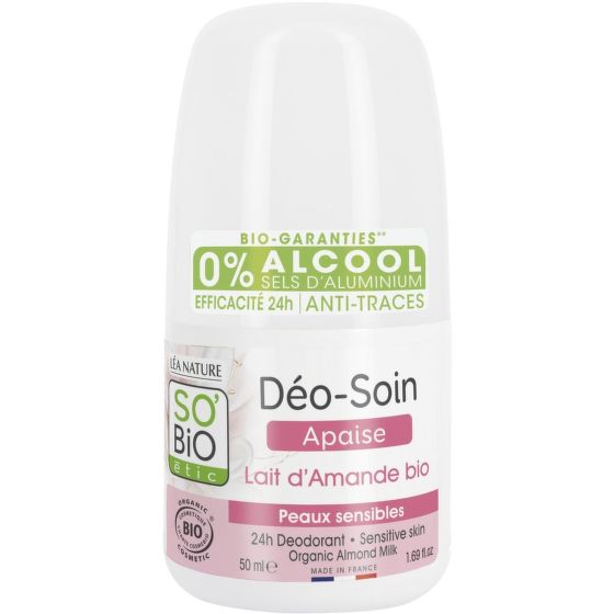 Natural deodorant for 24 hours soothing with almond milk organic 50 ml   SO’BiO étic