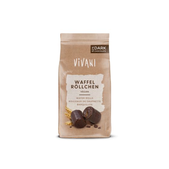 Waffle rolls in dark chocolate vegan organic 125 g   VIVANI