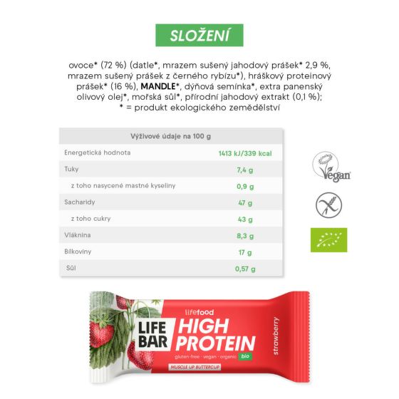 Lifebar protein bar with strawberries organic 40 g   LIFEFOOD