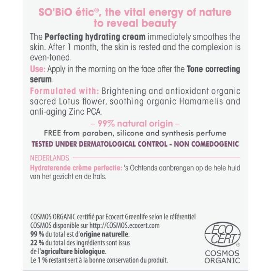 Moisturizing cream for perfect skin organic 50 ml   SO’BiO étic