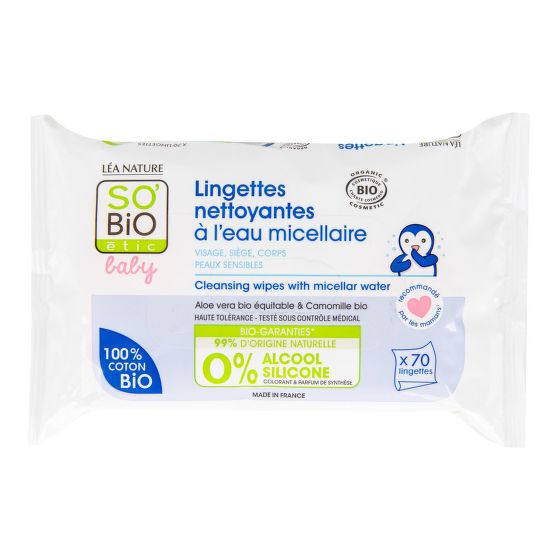 Cleaning wipes with micellar water organic 70 pcs   SO'BiO étic 