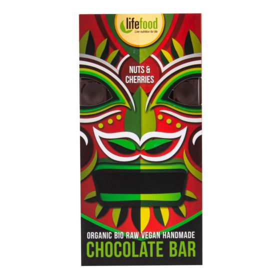 Chocolate from unroasted cocoa with pieces of nuts and cherries organic 70 g   LIFEFOOD
