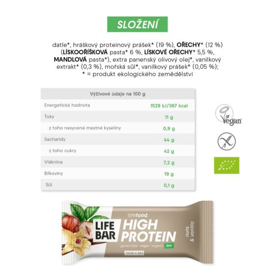 Lifebar protein bar with nuts and vanilla organic 40 g    LIFEFOOD