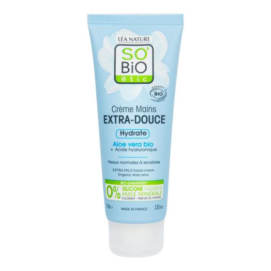 Extra mild hand cream, Organic Aloe Vera 75 ml   SO’BiO étic