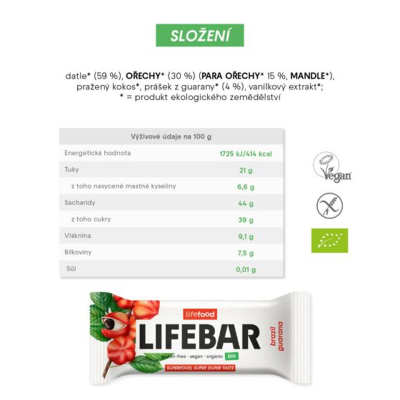 Lifebar with Brazil nuts and guarana organic 40 g   LIFEFOOD