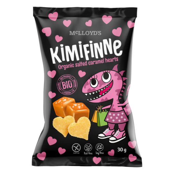 Kimifinne organic hearts with salted caramel 30 g   MCLLOYD´S