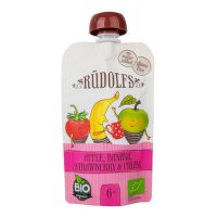 Organic baby food with apple, banana, strawberry and cream 110 g BIO RUDOLFS